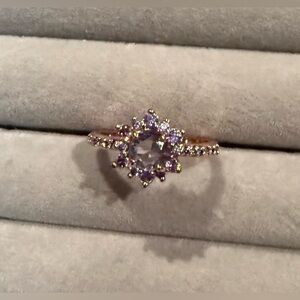 Bomb Party Ring Purple Amethyst Cluster Ring Dainty Rose Gold Romantic